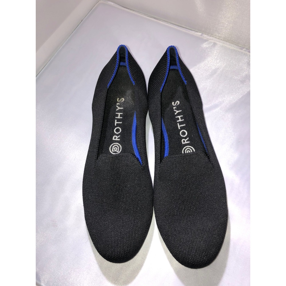 Rothys The Loafer Black Solid Knit Almond Toe Flats Shoes Size 8